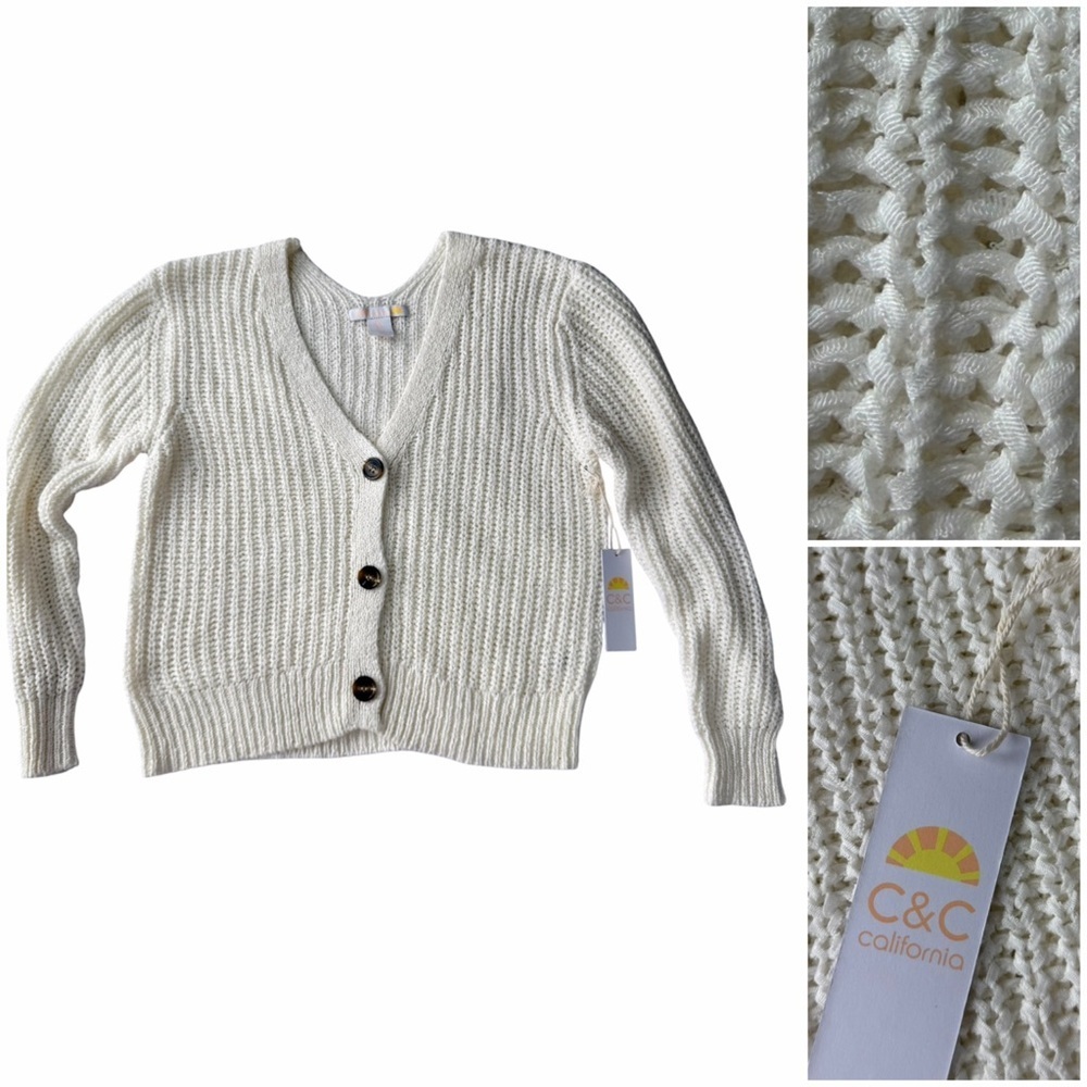 NWT C&C California Ivory Knit Button Down Cardigan Sweater size S